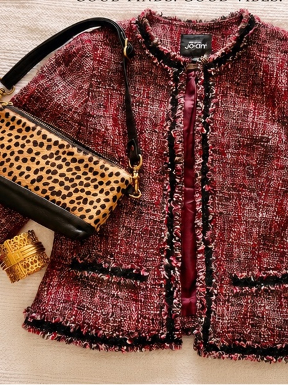 Tweed Jacket in Plum & Mauve with Fringe Trim